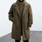 Men's False Two Pieces Hooded Mid-length Trench Coat