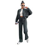 Fleece Zipper Cardigan Women's Clothes Fashion Casual Straight Pants Suit
