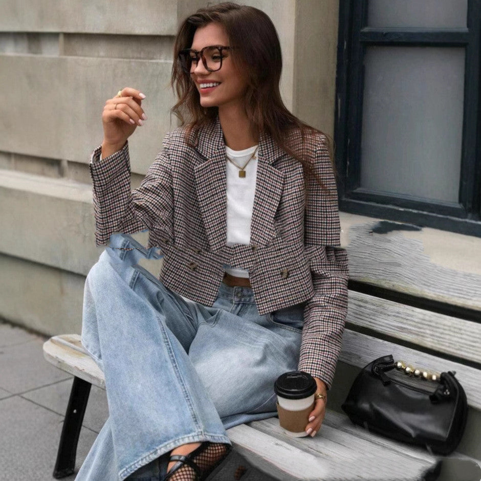 Women's Fashion Short Coat Plaid Cross-border