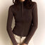 Zipper Slim Fit Top Stand Collar High Waist Trendy Long-sleeve Sweater Bottoming