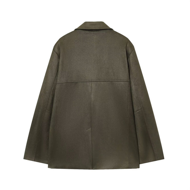 Women's Solid Color Suede Effect Suit Jacket Shorts Main Image