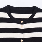 Black And White Striped Knitted Cardigan For Women