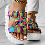 Platform Sandals Summer Braided Knit Hollow Open Toe Slipper Sandals - Anklet Not Included