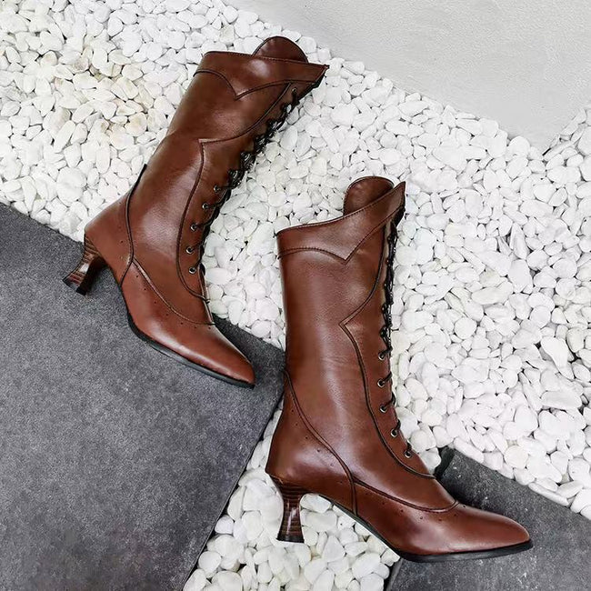 Lace-up Martin Boots Wine Cup Heel Round Toe Large Size Women's Boots Hover Image