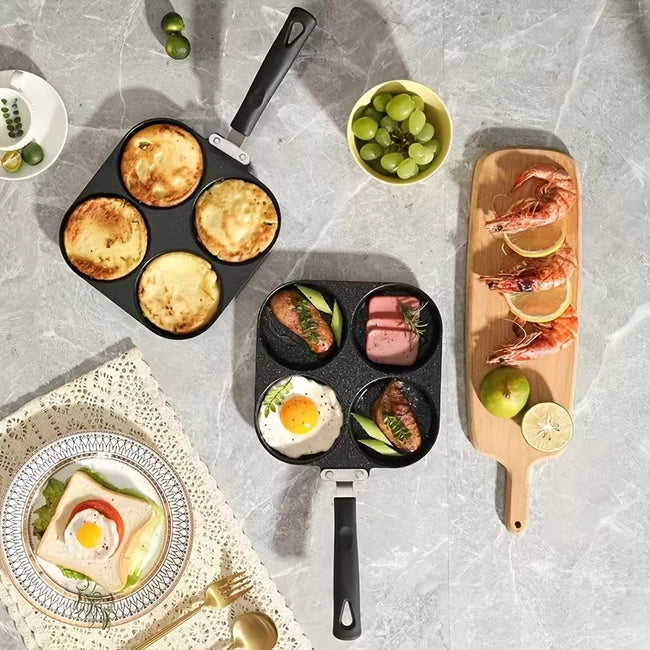 Multi Functional 4 Hole Frying Pan Non Stick Breakfast Burger Egg Pancake Maker Medical Stone Four Hole Omelet Pan Hover Image