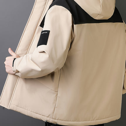 Mens Hooded Windbreaker ColorBlock Zip Up Spring Fall
