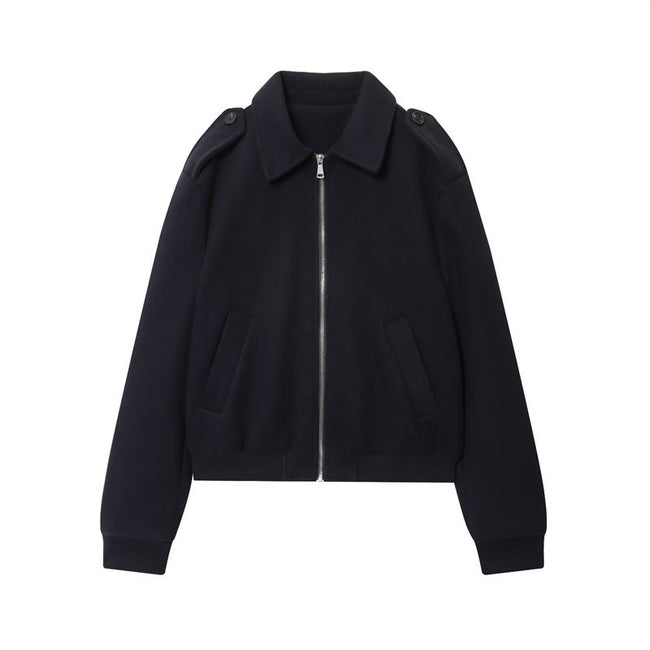 Women's Navy Blue Turn-down Collar Coat Hover Image