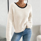 Women's Bow Sweater Long Sleeve Top, Open Back Crew Neck Split Pullover, Fall Trendy Going Out Sweater