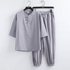 Linen Short Sleeve Suit Buckle Half Sleeve Hanfu Lay Buddhist Clothes