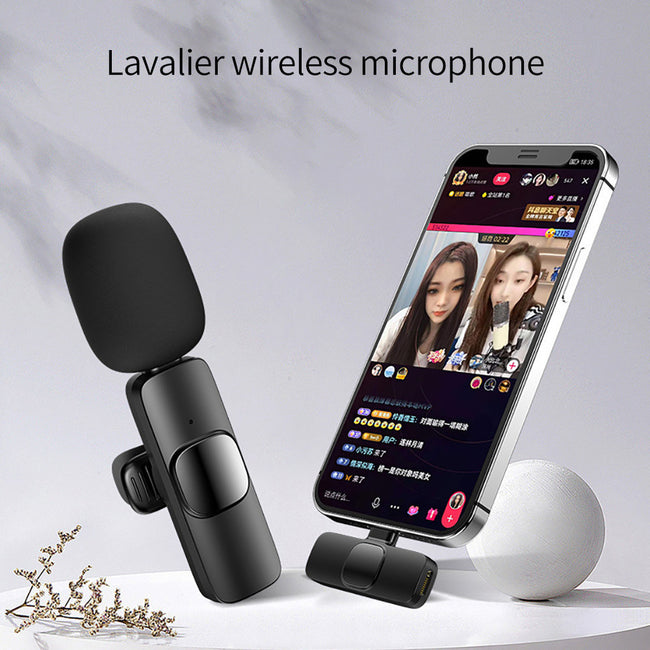 Wireless Lavalier Microphone Portable Audio Video Recording Mini Mic For I Phone Android Long Battery Life Live Broadcast Gaming Hover Image