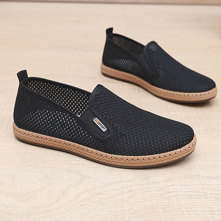 Men Perforated Mesh Slip On Casual Shoes Black PVC Sole