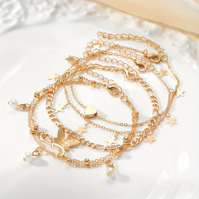 Bohemian Retro Anklets Layered Chain Star Pendants