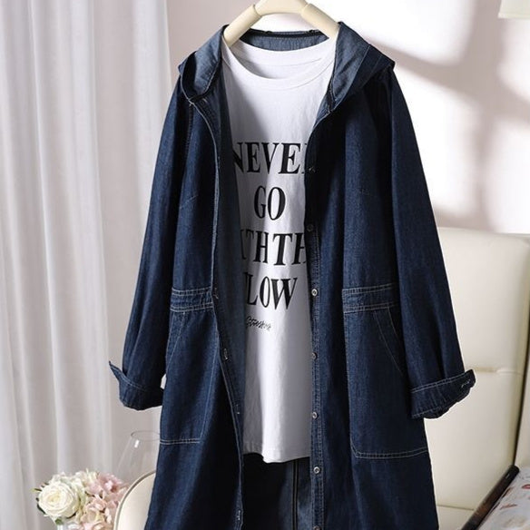 Long Sleeve Solid Color Hooded Large Pocket Casual All-matching Tops