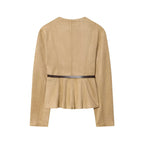 Denim Leather Short Skirt Hem Jacket