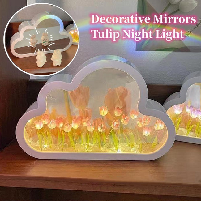 Tulip Night Lamp DIY Material Cloud Tulips Night Lamp Decorative Mirrors Photo Frame LED Table Lights Korean Creative Desk Bedroom Handmade Birthday Gifts Hover Image