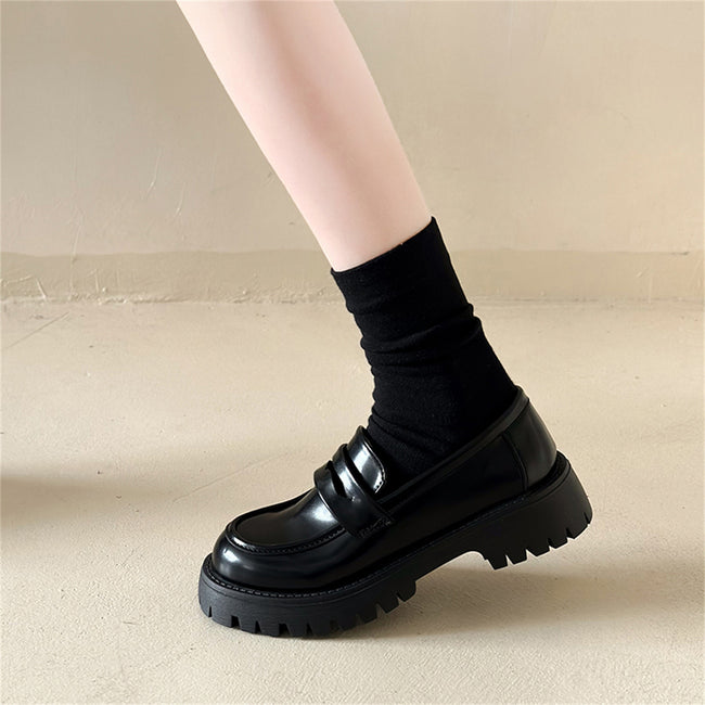 New Chunky Heel Platform British Style Leather Shoes Women Main Image