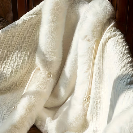 Elegant Plush Faux Fur Trim Cape Shawl Coat Winter Warmth
