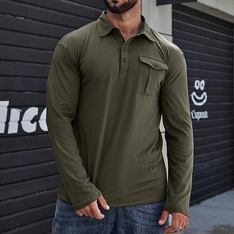 Lapel European And American Men's Shirt Solid Color Long Sleeve