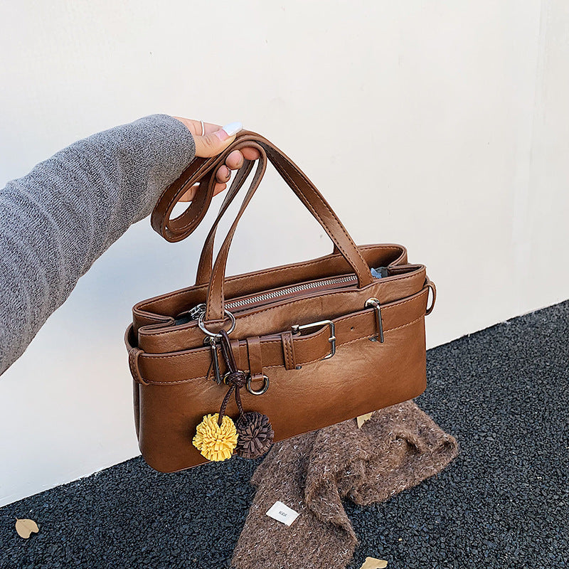 Women's Retro Belt Buckle Shoulder Bag High-grade Sentong Qin