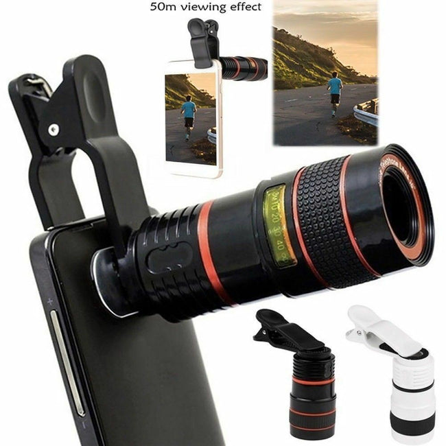 HD 8X Clip On Optical Zoom Telescope Camera Lens For Universal Mobile Cell Phone Hover Image