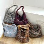 Plush Shoulder Bag Women's Messenger Bag Retro Alphabet Embroidered Commuter Tassel Bag