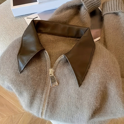 2025 Autumn Winter Elegant Turn Collar Double Zip Knitwear
