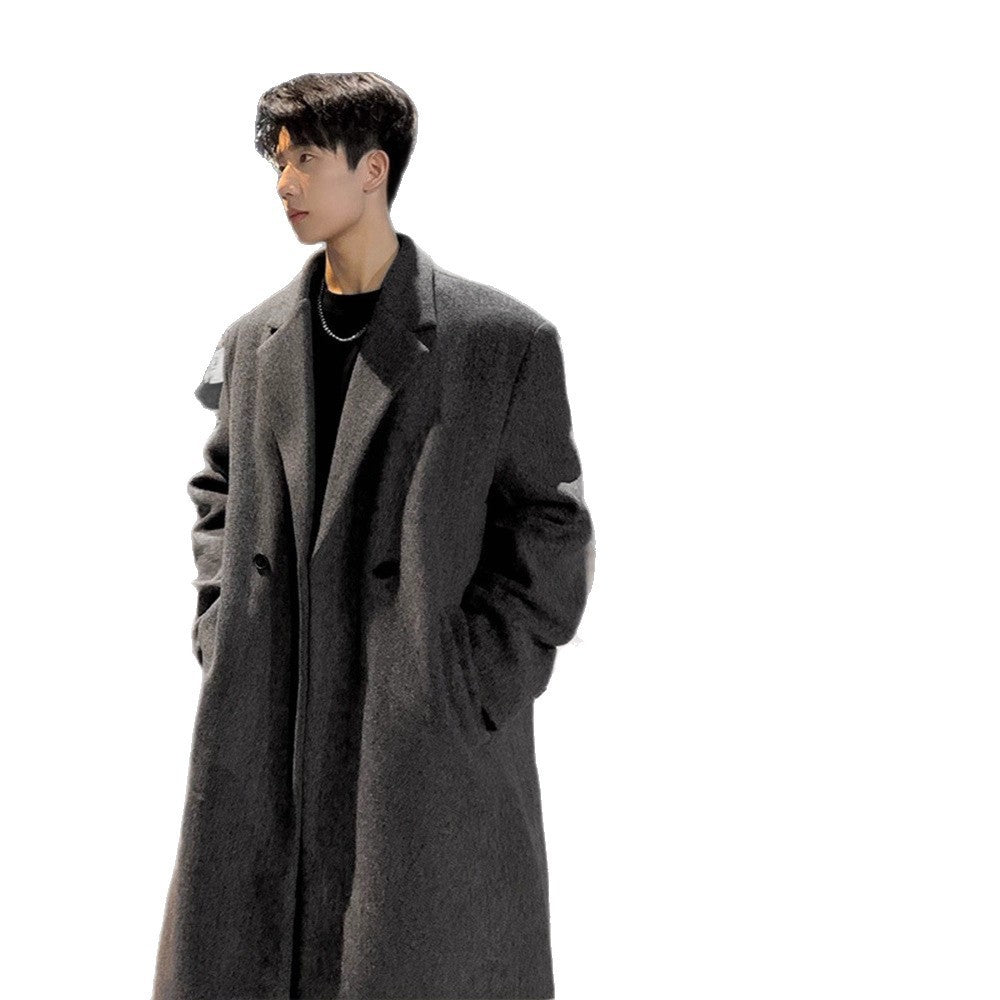 Mid-length Thick Loose Below The Knee Korean Style Trench Coat Suit Woolen Coat