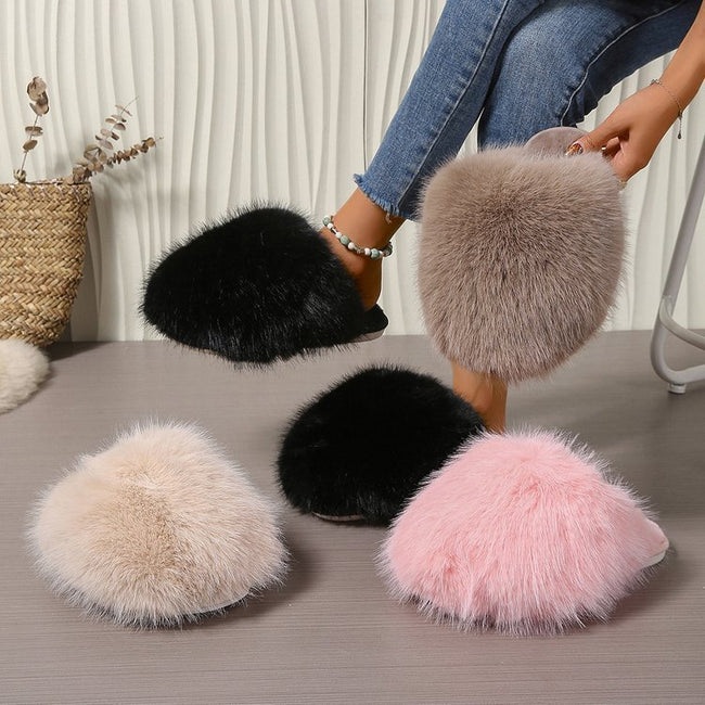 Large Size Solid Color Fluffy Soft Bottom Winter Baotou Home Warm Multi-color Cotton Slippers Hover Image