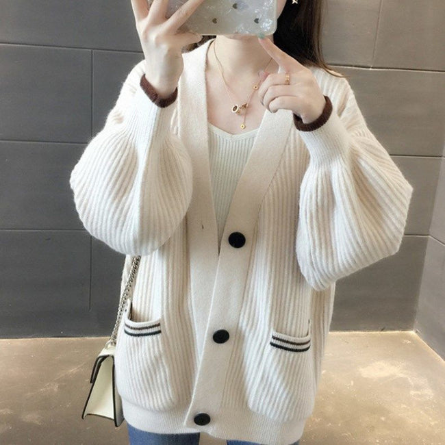 Casual Laid-back Style Gentle Outerwear Korean Style Knitted Coat Hover Image