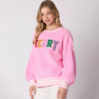 Letter Rhinestone Long Sleeve Pullover Hoodie Round Neck