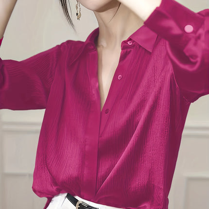 Elegant Women Black Satin Shirt Polyester Long Sleeve
