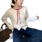 Women's Polka Dot Jacquard Lace-up Single-breasted Knitted Sweater