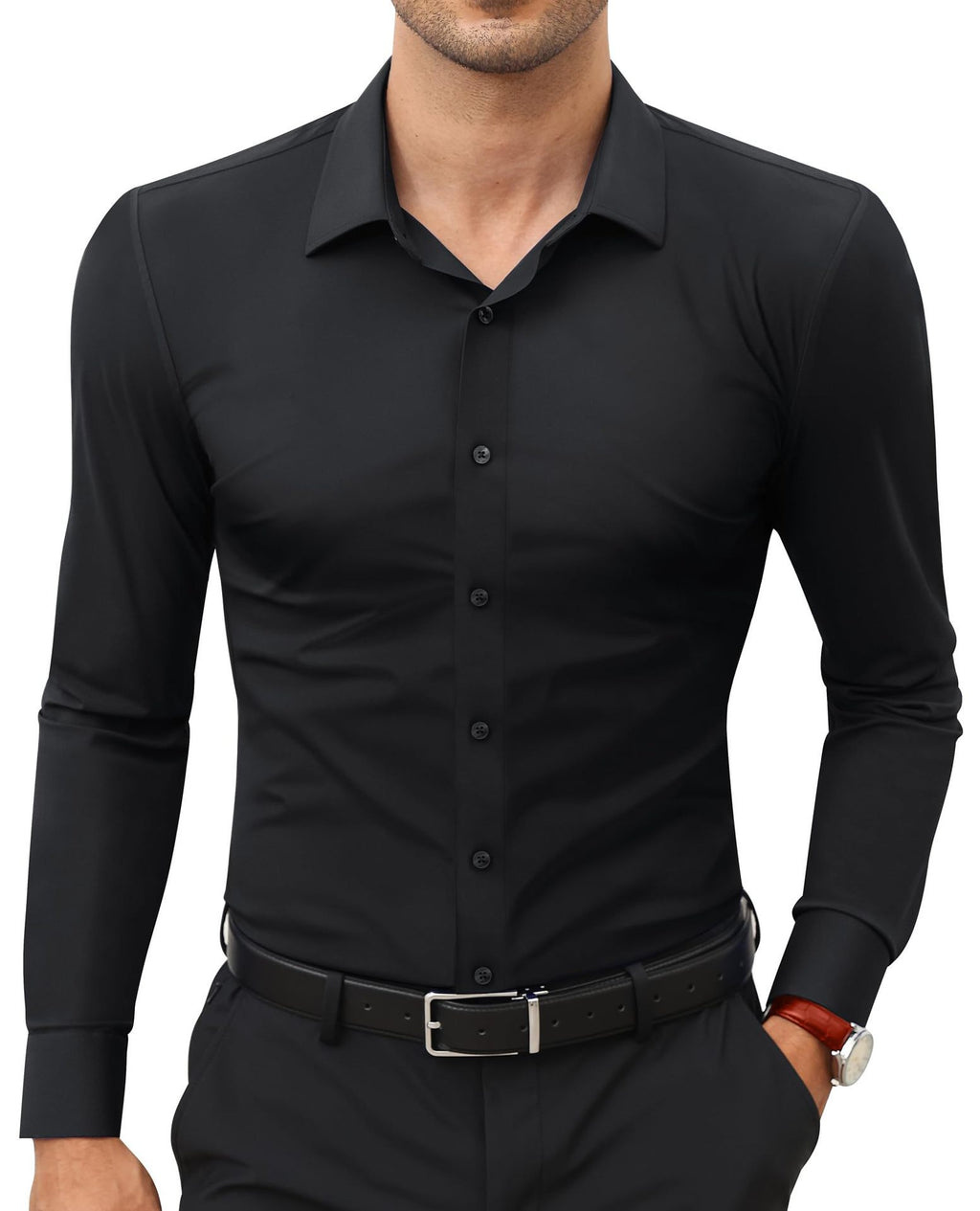 Full Elastic Force Shirt Men's Clothing Long Sleeve Shirt
