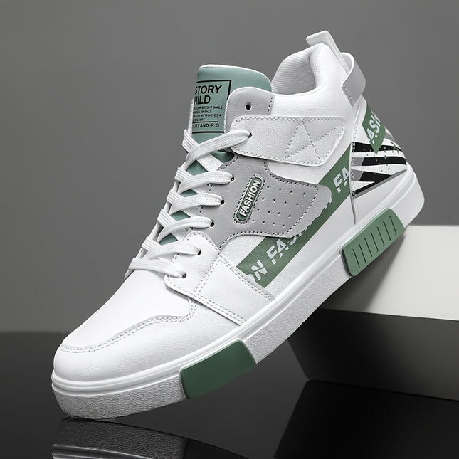 Mens High Top Casual Sneakers Anti Skid Lace Up PU