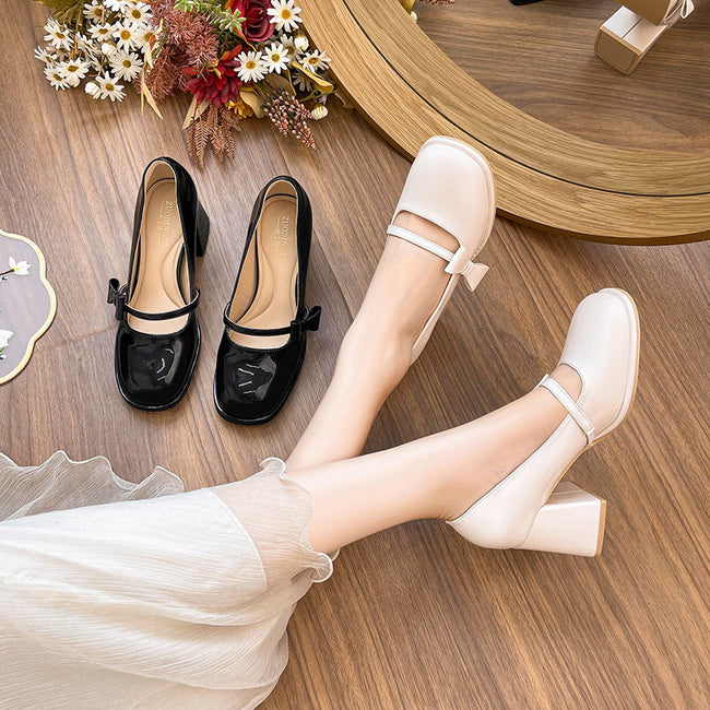 Chunky Heel Round Toe Wedding Temperament Red Mary Jane Shoes Hover Image