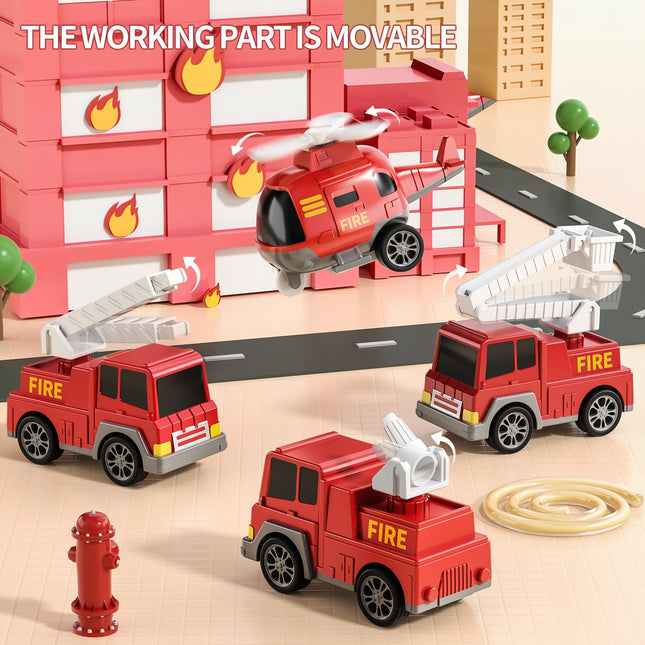 Baby Home 5In1 Red Fire Truck Playset Friction Powered Toys