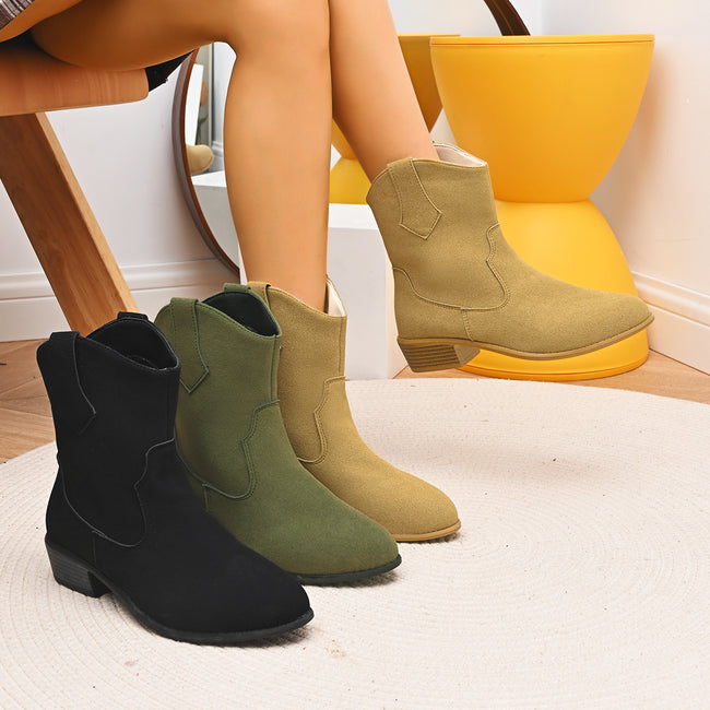 New Pointed British Style Mid Heel Boots Hover Image