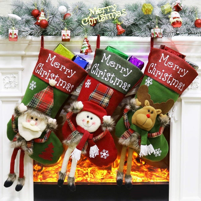 2024 New Year Xmas Big Stockings Set Decorations Christmas 3D Plush Big Sock Christmas Tree Pendant Decorating Supplies Hover Image