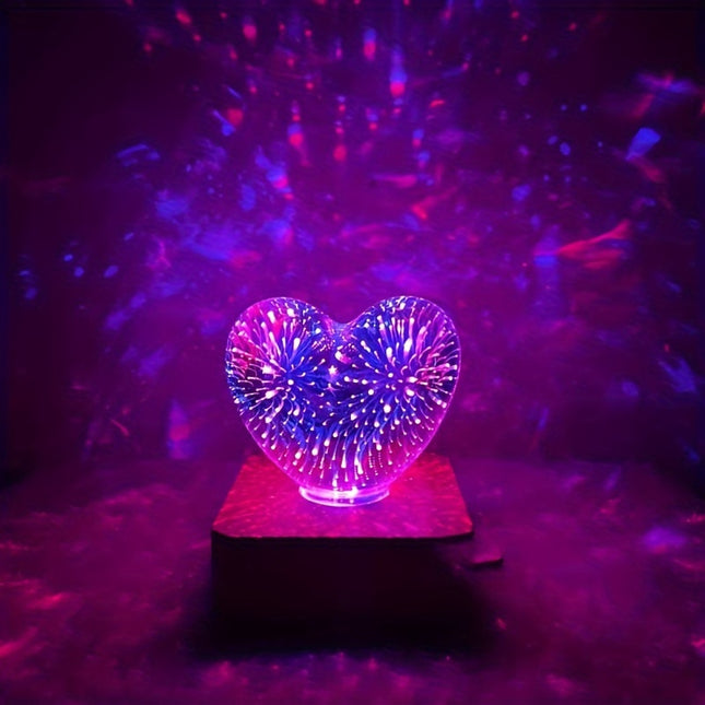 3D USB Powered Love Heart Fireworks Night Lamp LED Bedroom