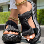 Platform Sandals Summer Braided Knit Hollow Open Toe Slipper Sandals - Anklet Not Included