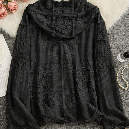 Ladies Lightweight Olive Green Embroidered Hooded Cardigan