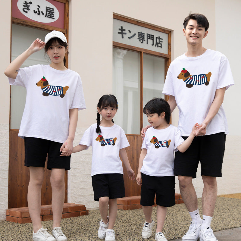 Dog Western Style Mother-daughter Matching Outfit Cotton Short Sleeve Contrast Color Korean Style