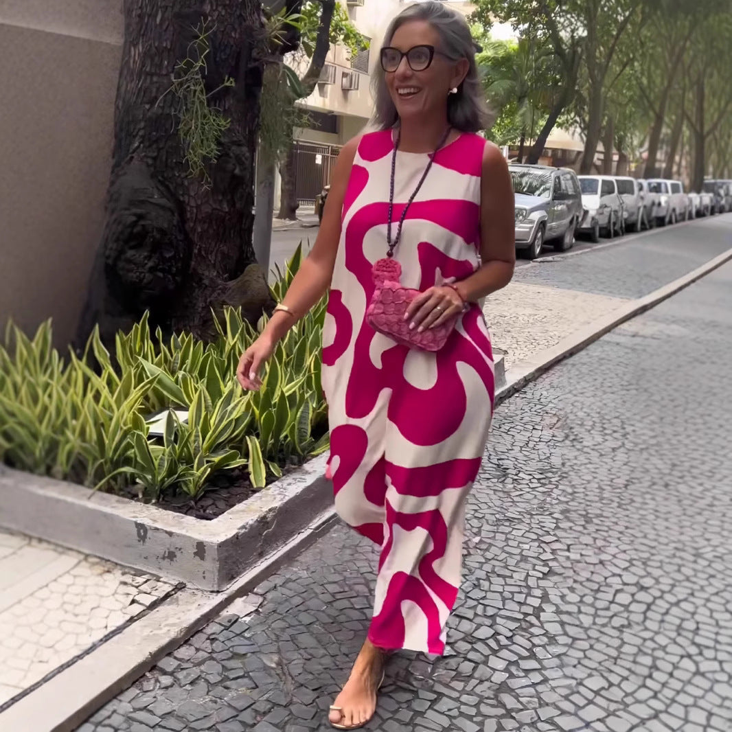 New V-neck Printed Sleeveless Dress Casual