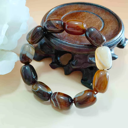 Natural Striped Agate Bracelet Cylindrical 18mm Unisex Gift