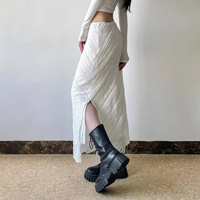 French Elegant Lace Jacquard Twill Skirt