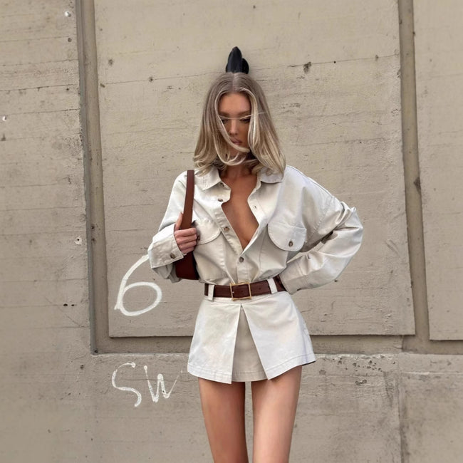 Fashion Personality Street Button Fake Pocket Long Sleeve Shirt Dress Hover Image