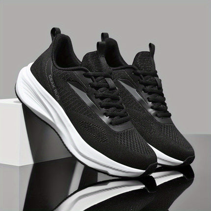 Mens Breathable Running Sneakers Black White Lace Up