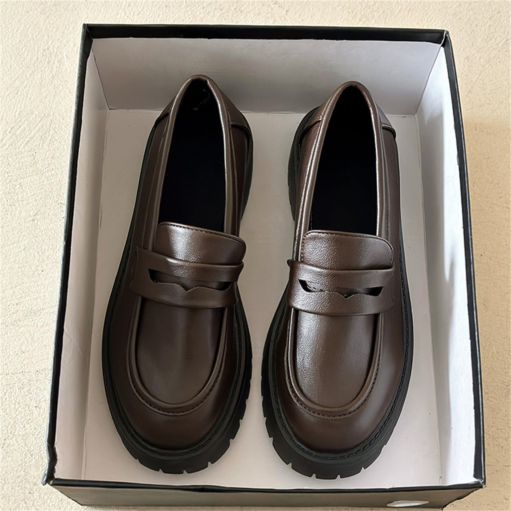 New Chunky Heel Platform British Style Leather Shoes Women