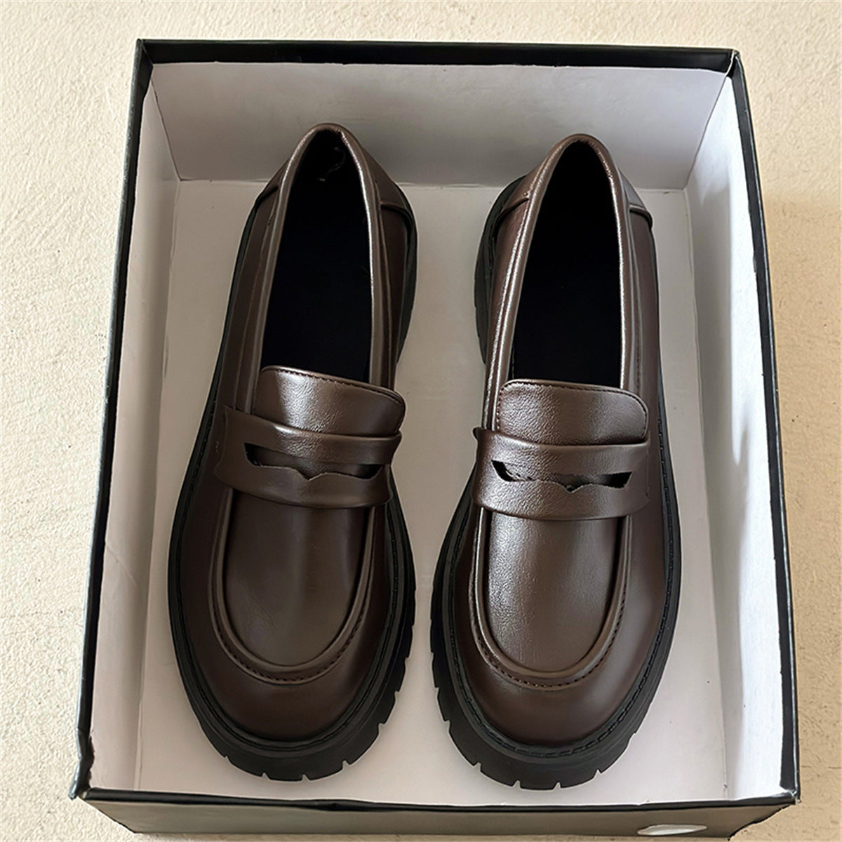 New Chunky Heel Platform British Style Leather Shoes Women