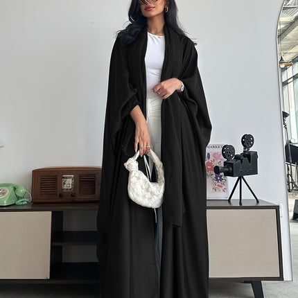Solid Color Abaya With Batwing Sleeves Open Front Headscarf